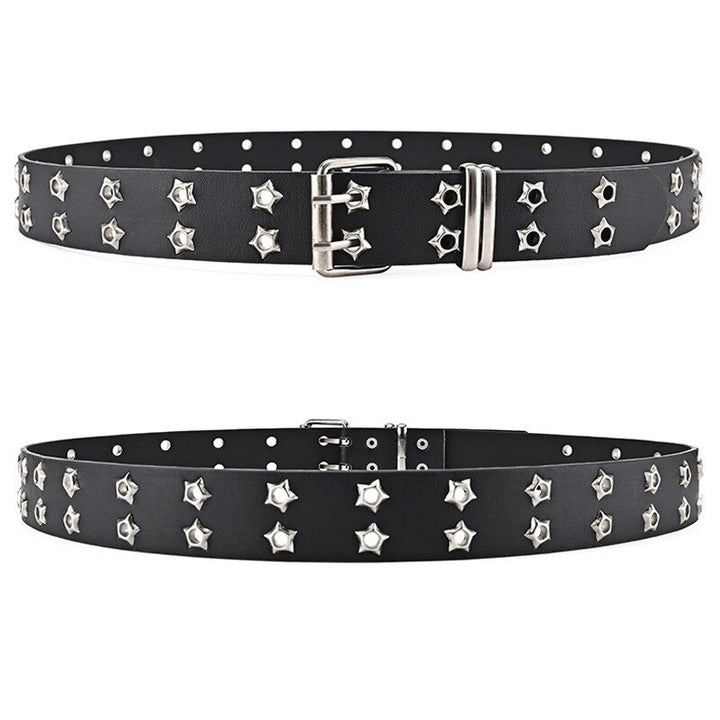 Star Eye Rivet Belt Goth Style Double Pin Buckle Man/woman Fashion Casual Punk Style Pu Leather Waistband for Jeans Y2K Image 4