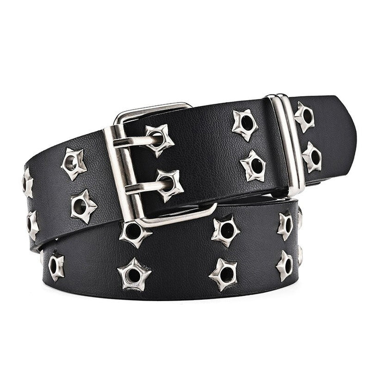 Star Eye Rivet Belt Goth Style Double Pin Buckle Man/woman Fashion Casual Punk Style Pu Leather Waistband for Jeans Y2K Image 8