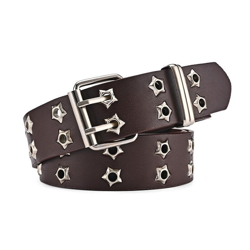 Star Eye Rivet Belt Goth Style Double Pin Buckle Man/woman Fashion Casual Punk Style Pu Leather Waistband for Jeans Y2K Image 9