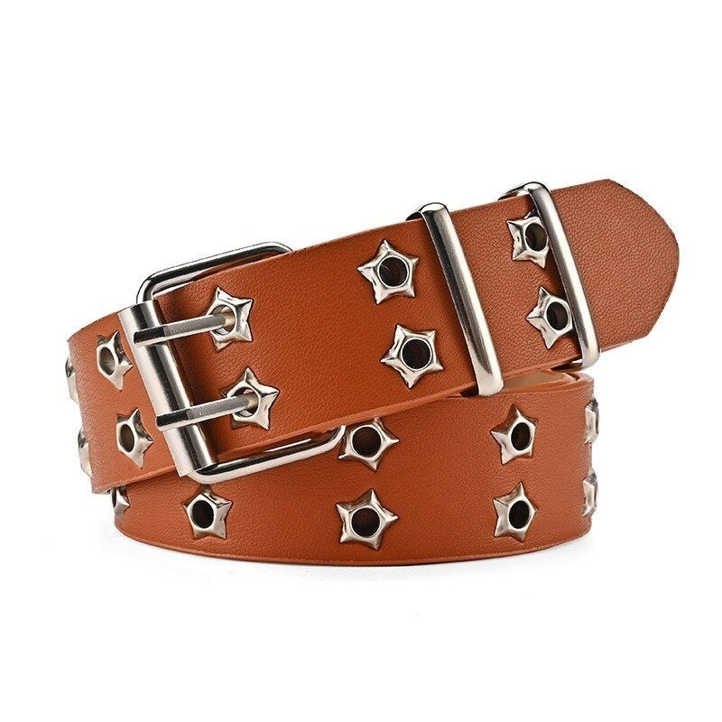 Star Eye Rivet Belt Goth Style Double Pin Buckle Man/woman Fashion Casual Punk Style Pu Leather Waistband for Jeans Y2K Image 10