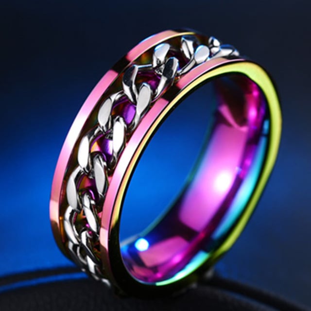 Cool Stainless Steel Rotatable Men Ring fine Spinner Chain Punk Women Jewelry for Party Gift Image 6