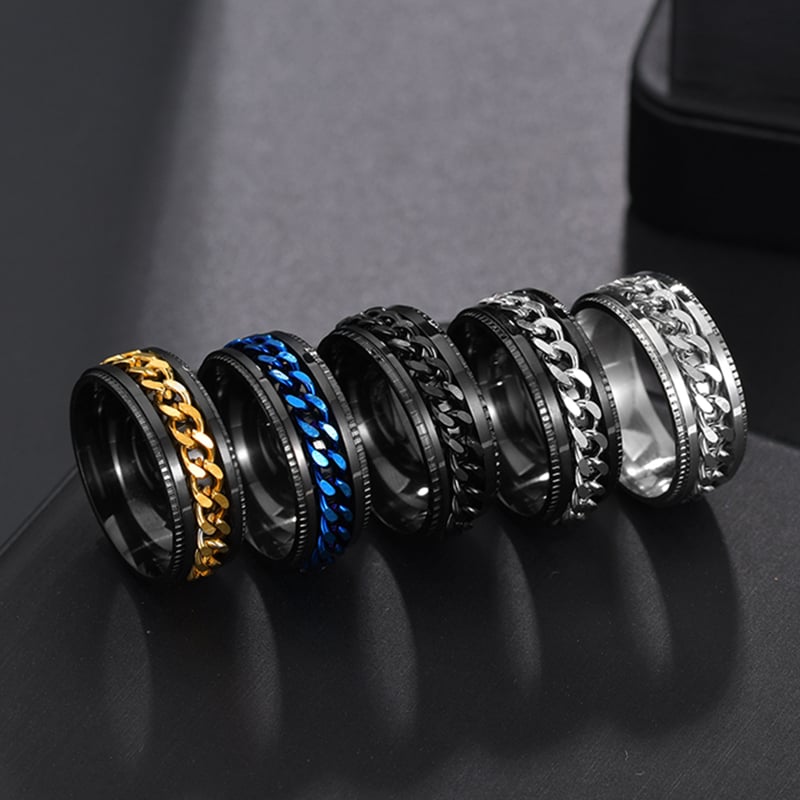 Cool Stainless Steel Rotatable Men Ring fine Spinner Chain Punk Women Jewelry for Party Gift Image 7