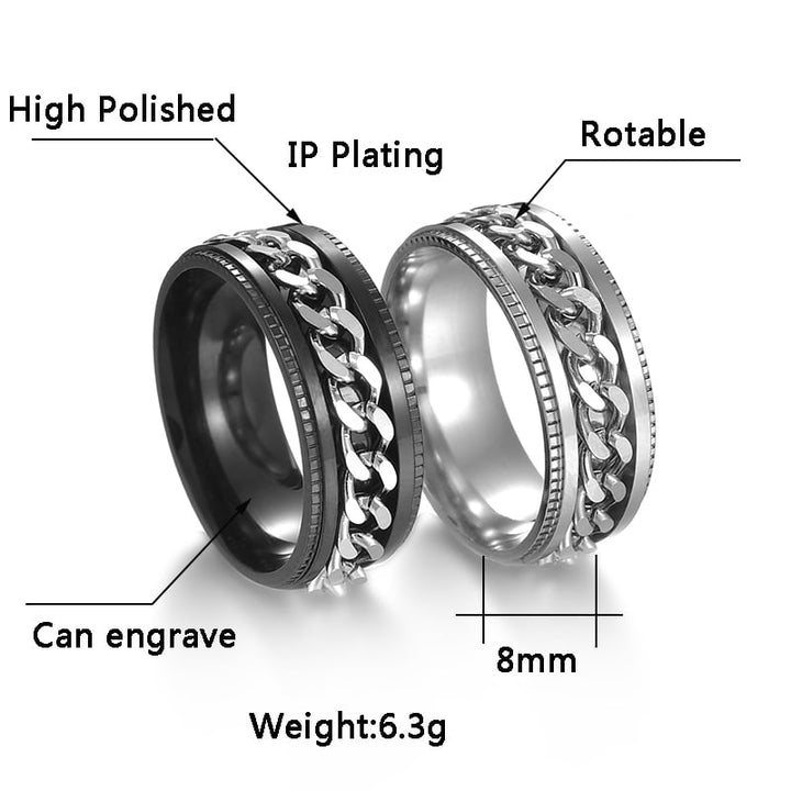 Cool Stainless Steel Rotatable Men Ring fine Spinner Chain Punk Women Jewelry for Party Gift Image 10