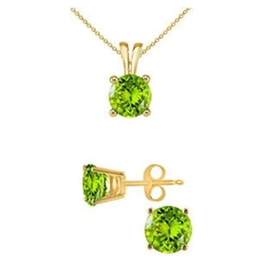 18K Yellow Gold 2ct Peridot Round 18 Inch Necklace And Earrings Set Plated Image 1