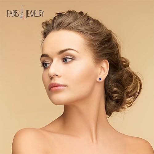 Paris Jewelry 18K White Gold Created Blue Sapphire 2 Carat Round And Princess Stud Earrings Plated Image 4