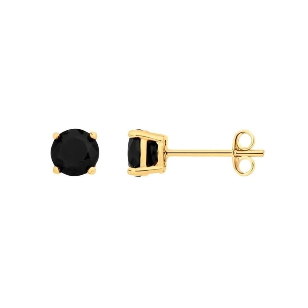 Paris Jewelry 18K Yellow Gold Created Black Sapphire 2 Carat Round And Princess Stud Earrings Plated Image 2