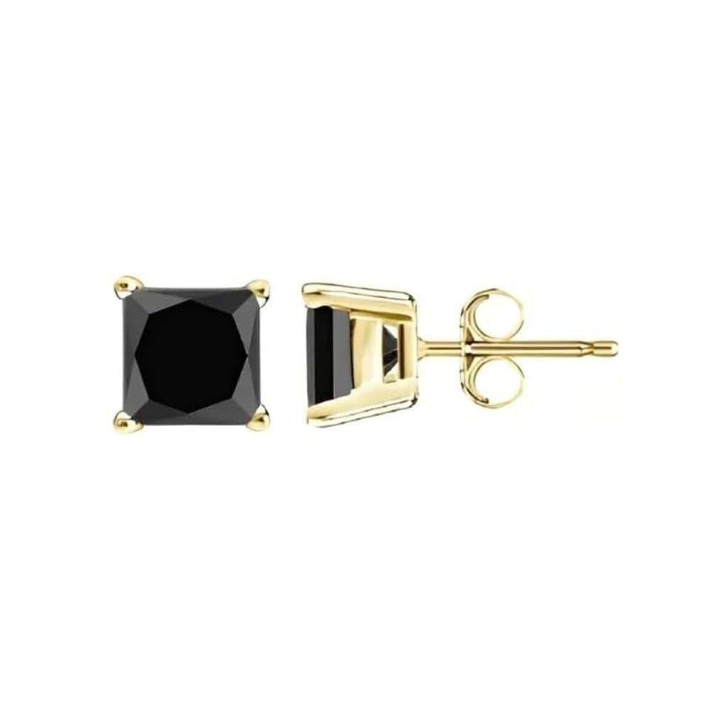 Paris Jewelry 18K Yellow Gold Created Black Sapphire 2 Carat Round And Princess Stud Earrings Plated Image 3