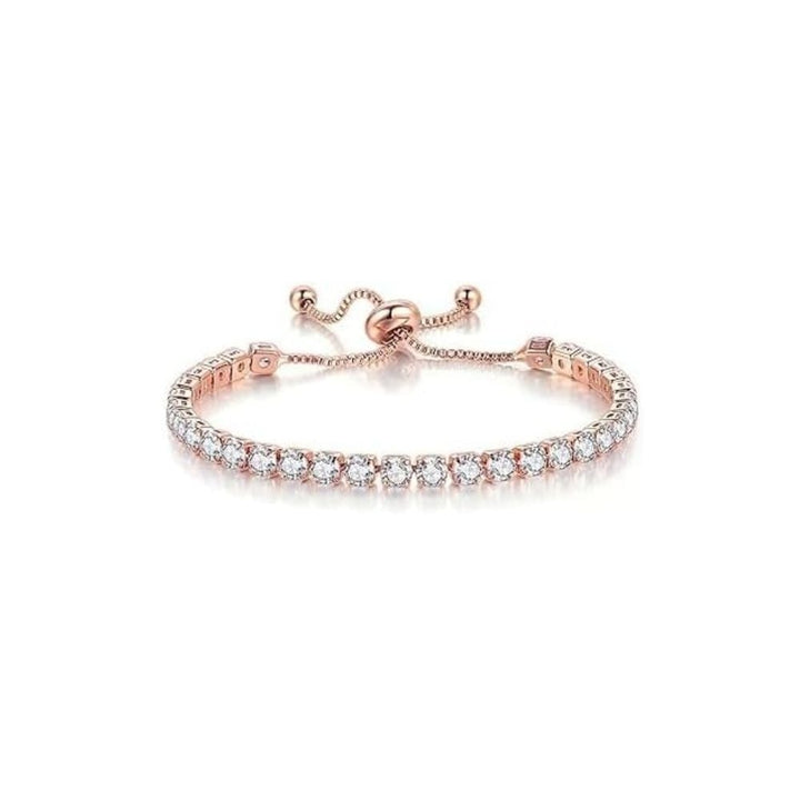 18K Rose Gold 3 Set Created White Sapphire Round Necklace Earrings And Tennis Bracelet Plated Image 4