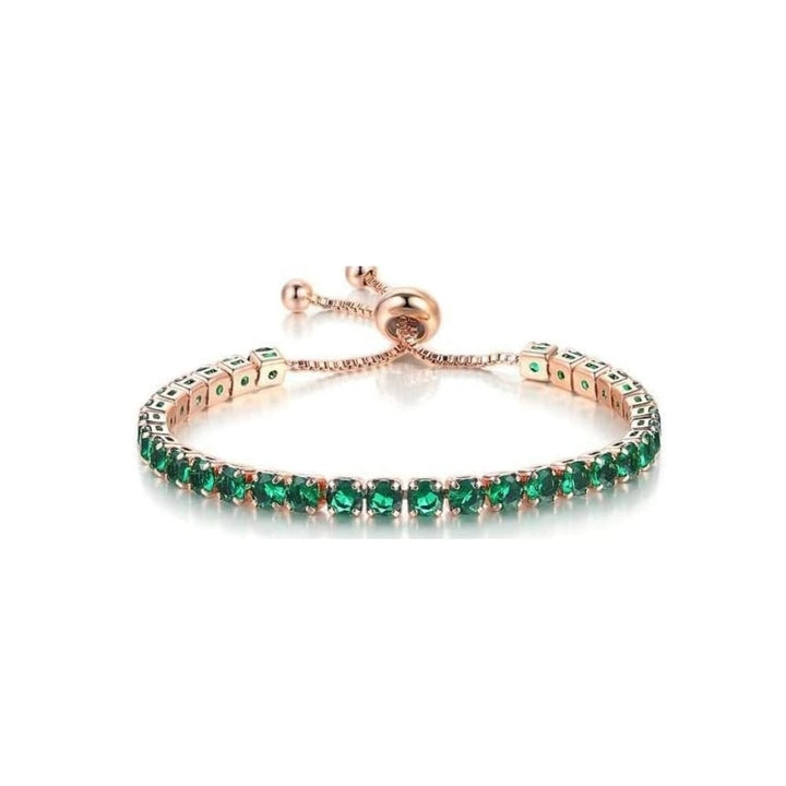 18K Rose Gold 3 Set Created Emerald Sapphire Round Necklace Earrings And Tennis Bracelet Plated Image 4