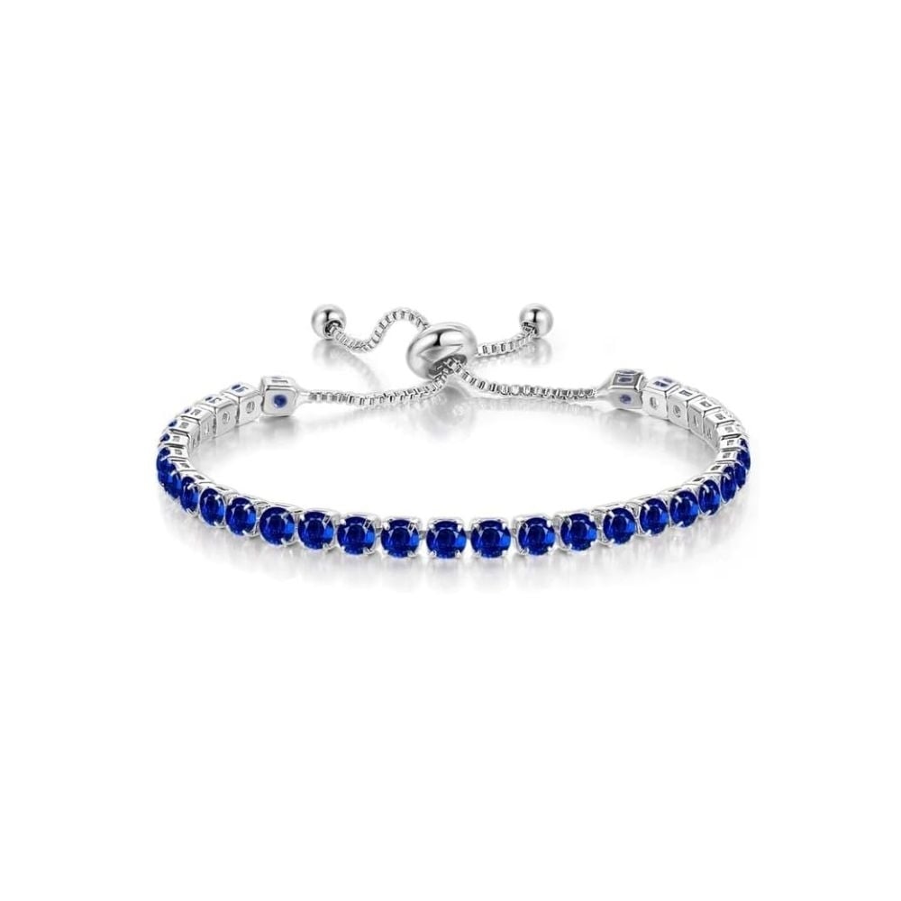 18K White Gold 3 Set Created Blue Sapphire Round Necklace Earrings And Tennis Bracelet Plated Image 4