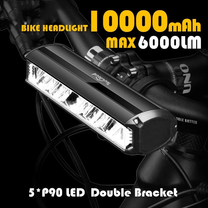 10000mAh Bicycle Light 5P90 LED Front Headlight with Power Bank Double Bracket Image 1