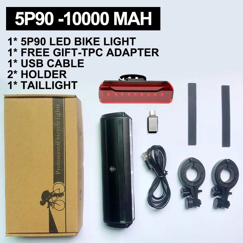 10000mAh Bicycle Light 5P90 LED Front Headlight with Power Bank Double Bracket Image 10