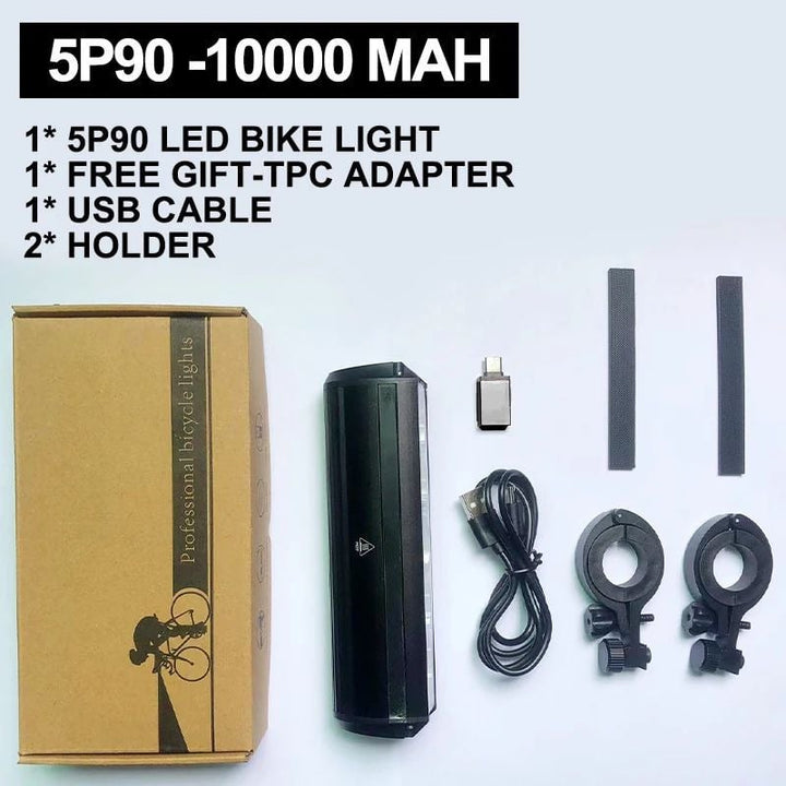 10000mAh Bicycle Light 5P90 LED Front Headlight with Power Bank Double Bracket Image 12