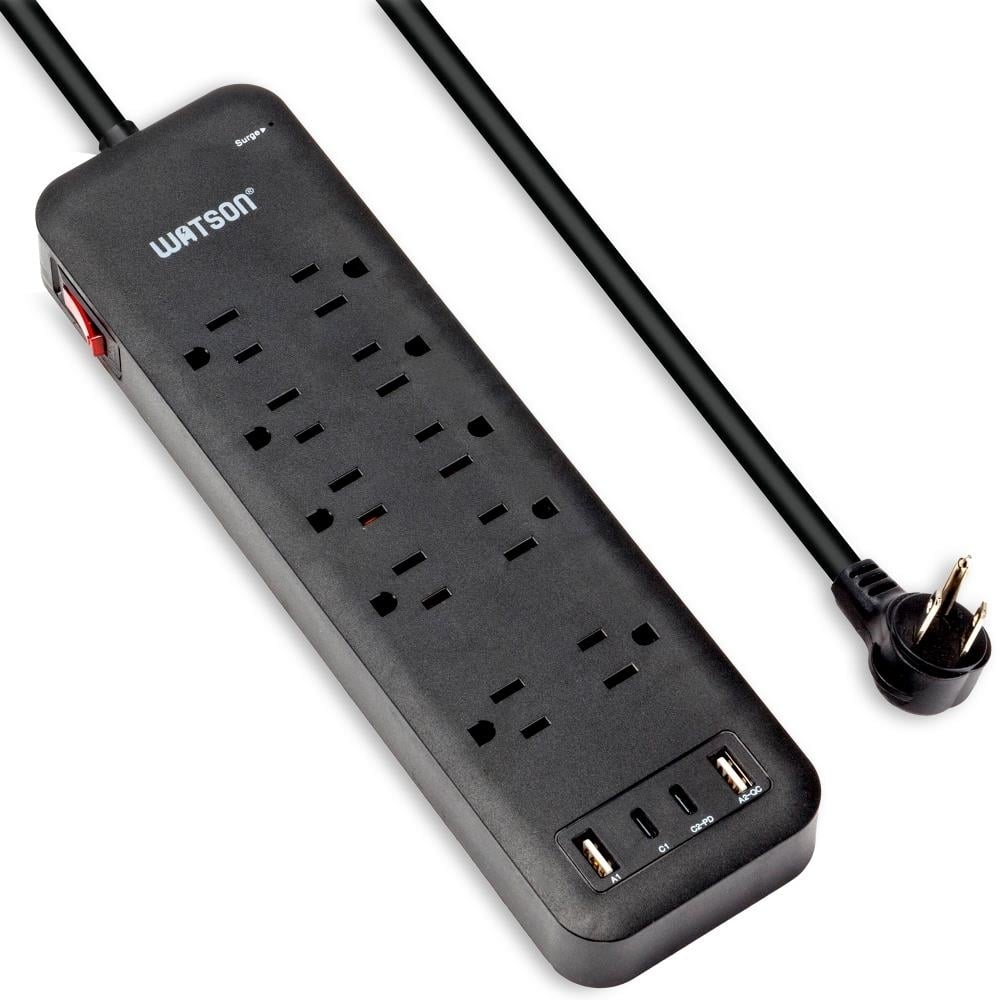 6/8/10-Outlet Surge Protector 1/4/2 USB Ports 450/2450 Joules 6 Cord LED Indicator,Power Strip for Home/Office Use by Image 1