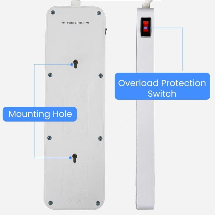 6/8/10-Outlet Surge Protector 1/4/2 USB Ports 450/2450 Joules 6 Cord LED Indicator,Power Strip for Home/Office Use by Image 2