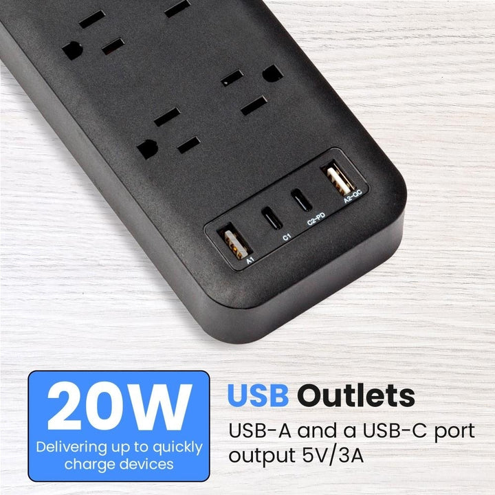 6/8/10-Outlet Surge Protector 1/4/2 USB Ports 450/2450 Joules 6 Cord LED Indicator,Power Strip for Home/Office Use by Image 4