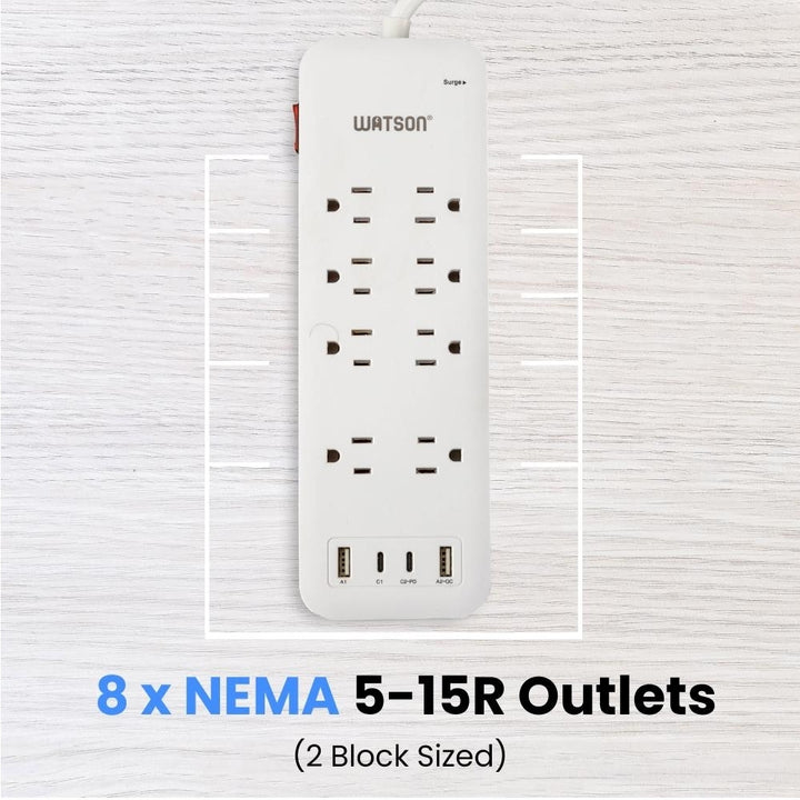 6/8/10-Outlet Surge Protector 1/4/2 USB Ports 450/2450 Joules 6 Cord LED Indicator,Power Strip for Home/Office Use by Image 6