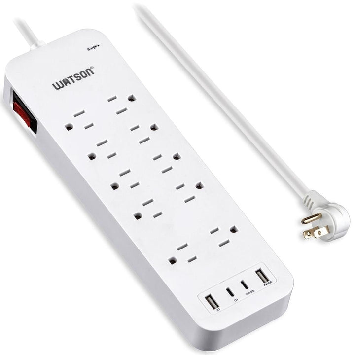 6/8/10-Outlet Surge Protector 1/4/2 USB Ports 450/2450 Joules 6 Cord LED Indicator,Power Strip for Home/Office Use by Image 1