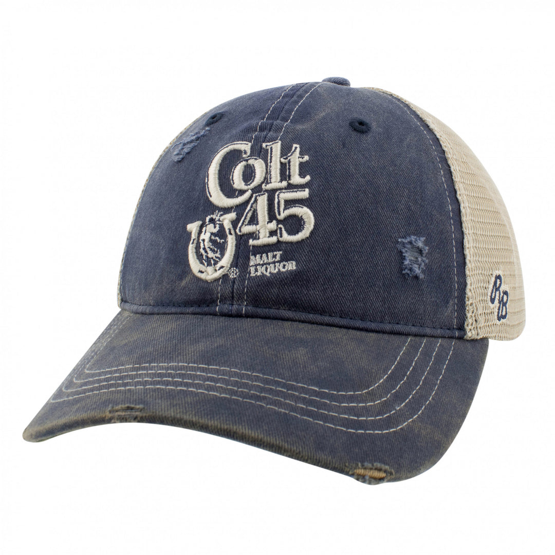 Colt 45 Malt Liquor Distressed Denim Trucker Hat Image 1