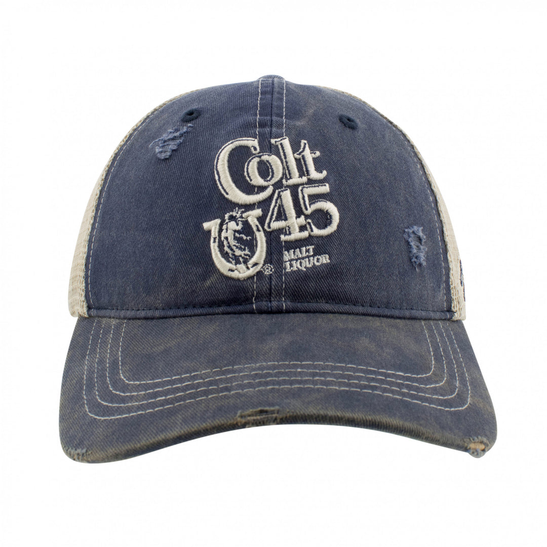 Colt 45 Malt Liquor Distressed Denim Trucker Hat Image 2