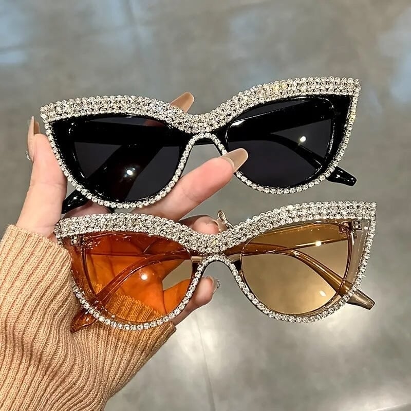 2-Pieces: Bling Rhinestone Cat Eye Sunglasses Image 1