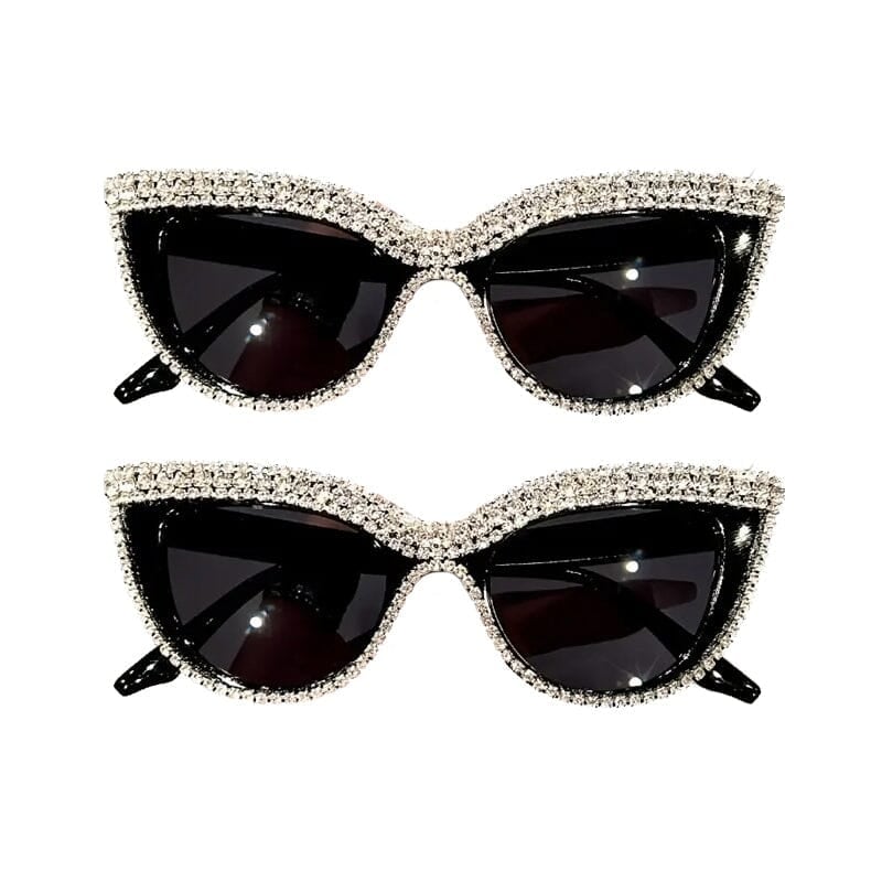 2-Pieces: Bling Rhinestone Cat Eye Sunglasses Image 2