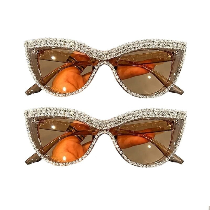 2-Pieces: Bling Rhinestone Cat Eye Sunglasses Image 3