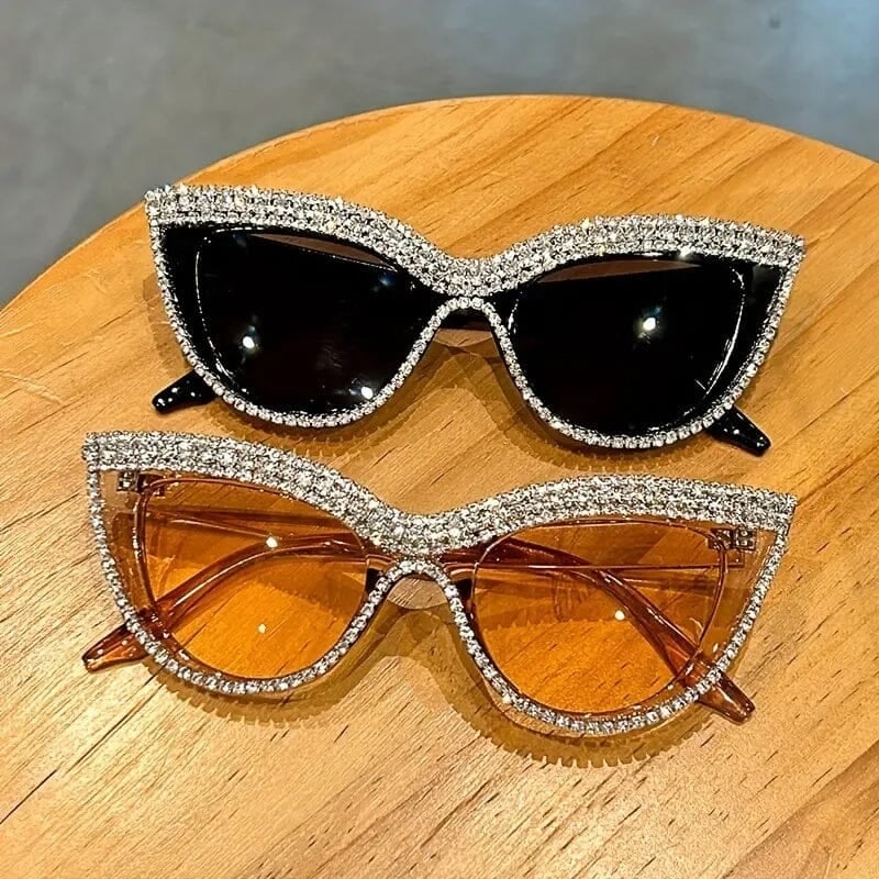 2-Pieces: Bling Rhinestone Cat Eye Sunglasses Image 6