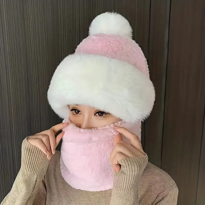 Solid Color Thickened Plush Neck Gaiter Mask Windproof Hooded Ear Protection Windproof Ski Hat Image 2