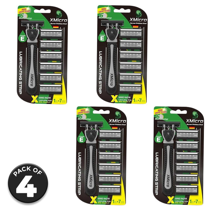 XMicro Black Razors for Men Pack of 4 with 6 Antifriction Blades and Refills Image 1