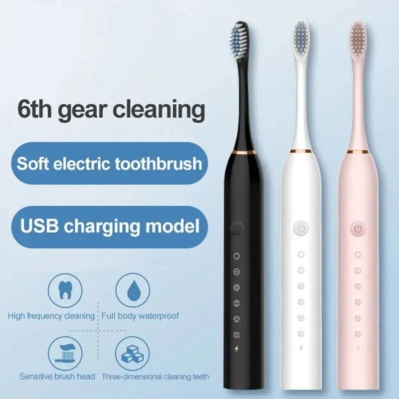 Electric Ultrasonic Toothbrush 6 Speed Waterproof USB Rechargeable for Adults Image 1