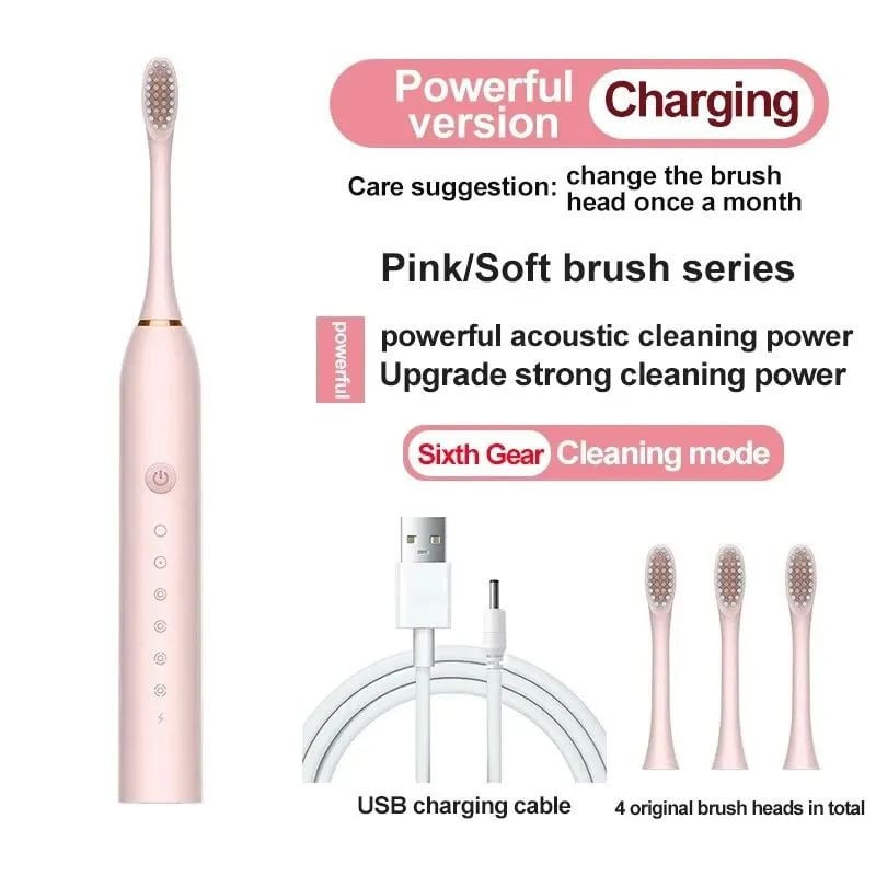 Electric Ultrasonic Toothbrush 6 Speed Waterproof USB Rechargeable for Adults Image 1