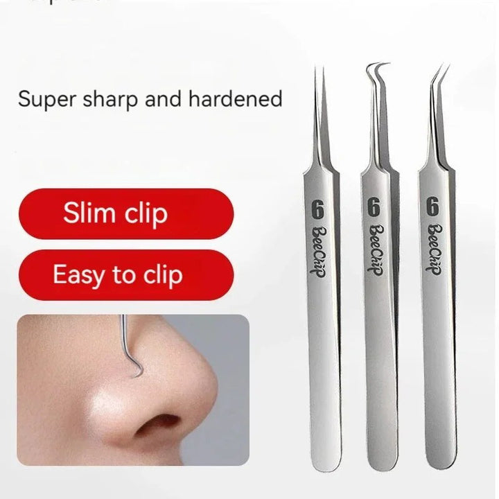 3PCS Facial Pore Cleaning Tools Ultra-Fine Stainless Steel Tweezers Clamps Image 1