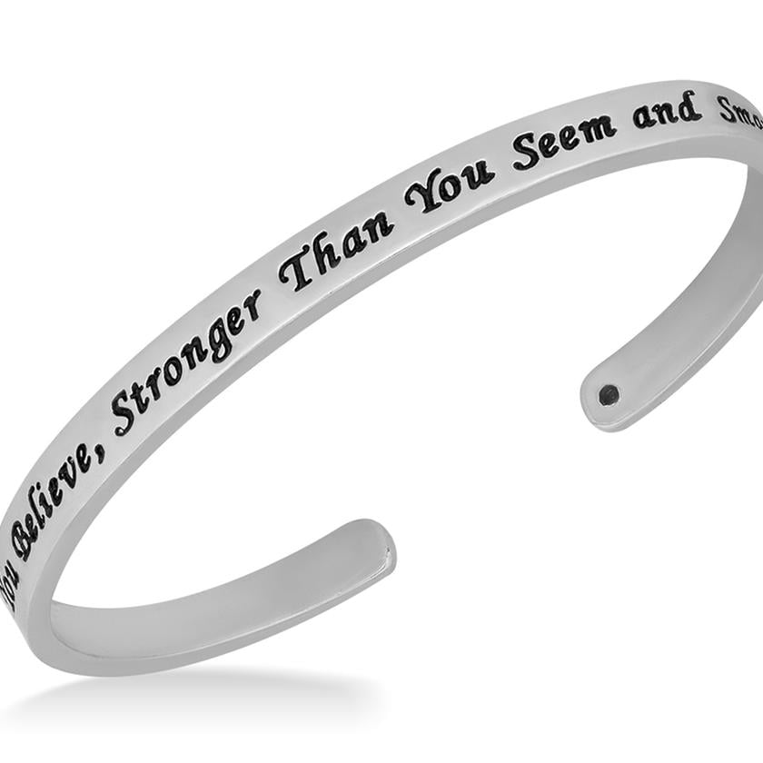 Engraved "You Are Braver Than You Believe" Silver Cuff Bracelet Image 1