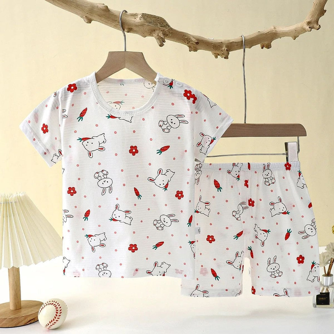 Cute Cartoon Cotton Pajama Set for Babies Kids  Soft and Breathable Sleepwear Image 1