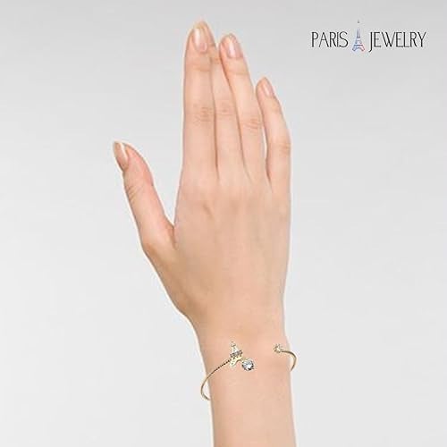 18K Yellow Gold Bangle With Eiffel Tower And Created White Sapphire Plated Image 3