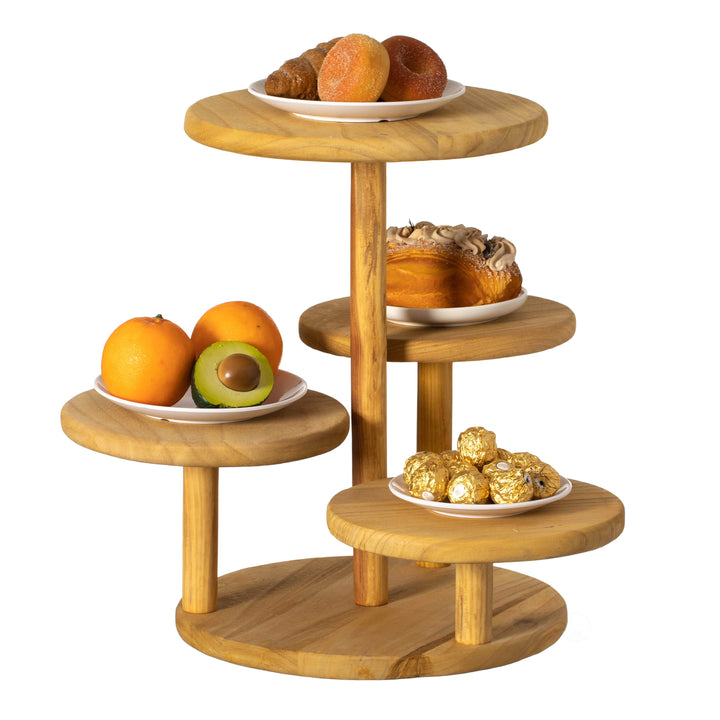 Multi Purpose 4-Tier Round Wooden Cake Stand and Charcuterie Boards  Perfect Tiered Tray Display for Desserts Snacks Image 1