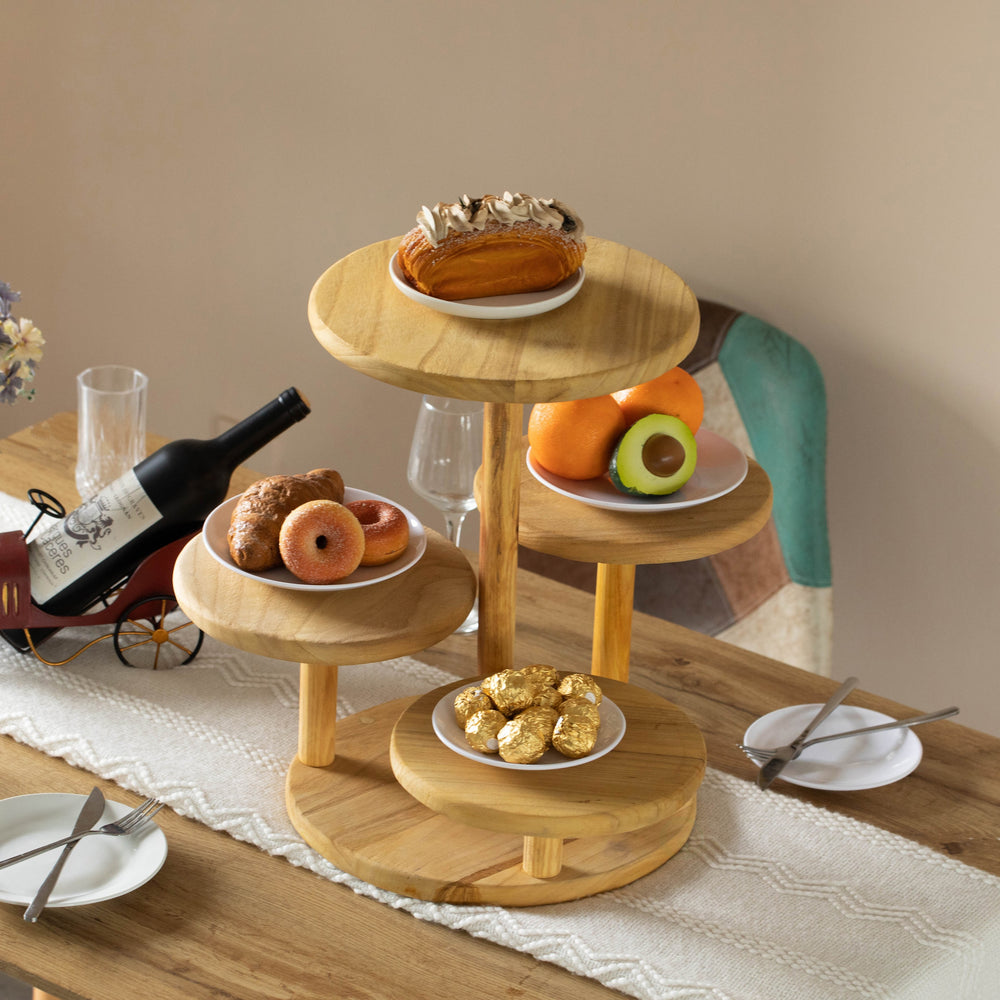 Multi Purpose 4-Tier Round Wooden Cake Stand and Charcuterie Boards  Perfect Tiered Tray Display for Desserts Snacks Image 2