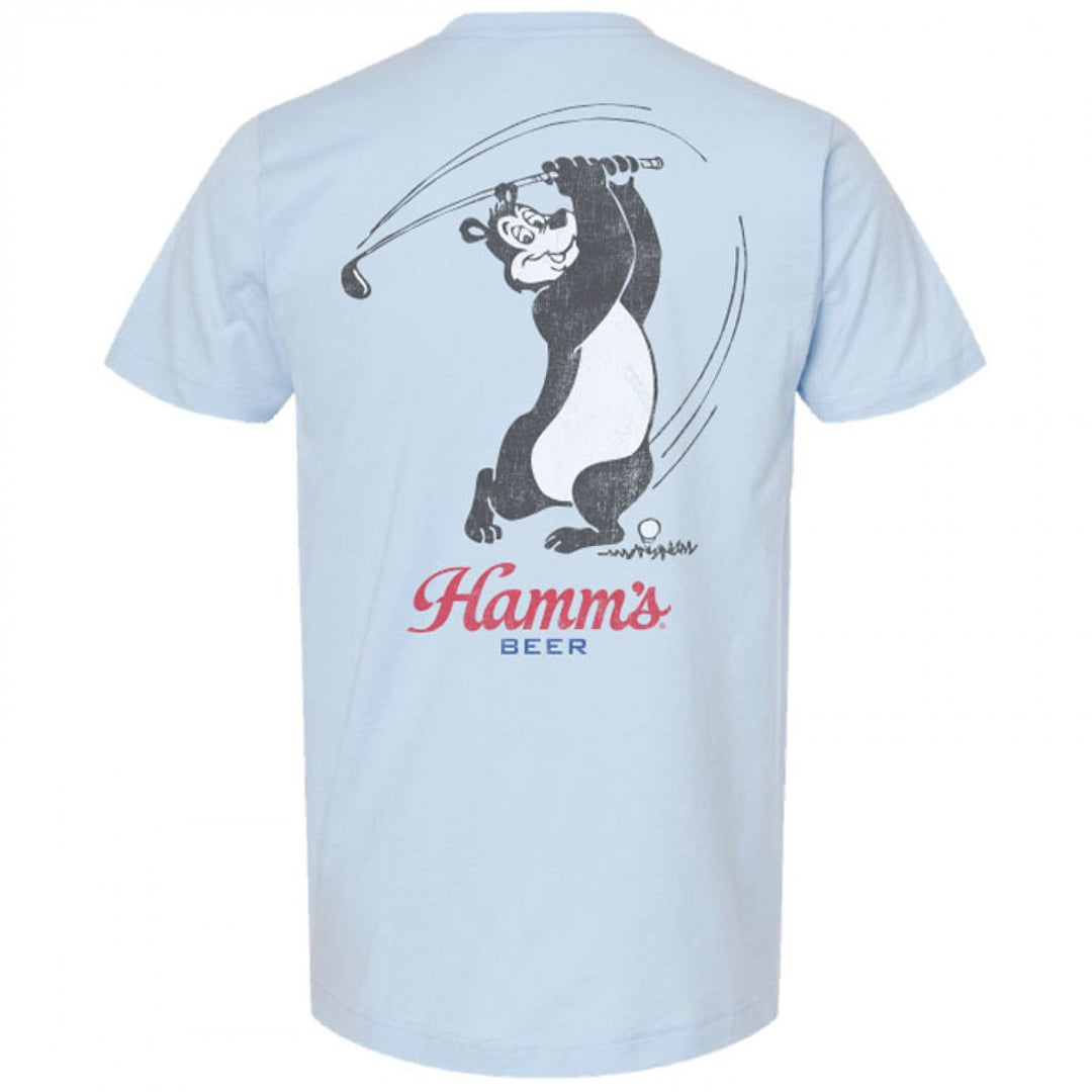 Hamms Beer Golf Swing Blue Colorway Front and Back Print T-Shirt Image 3