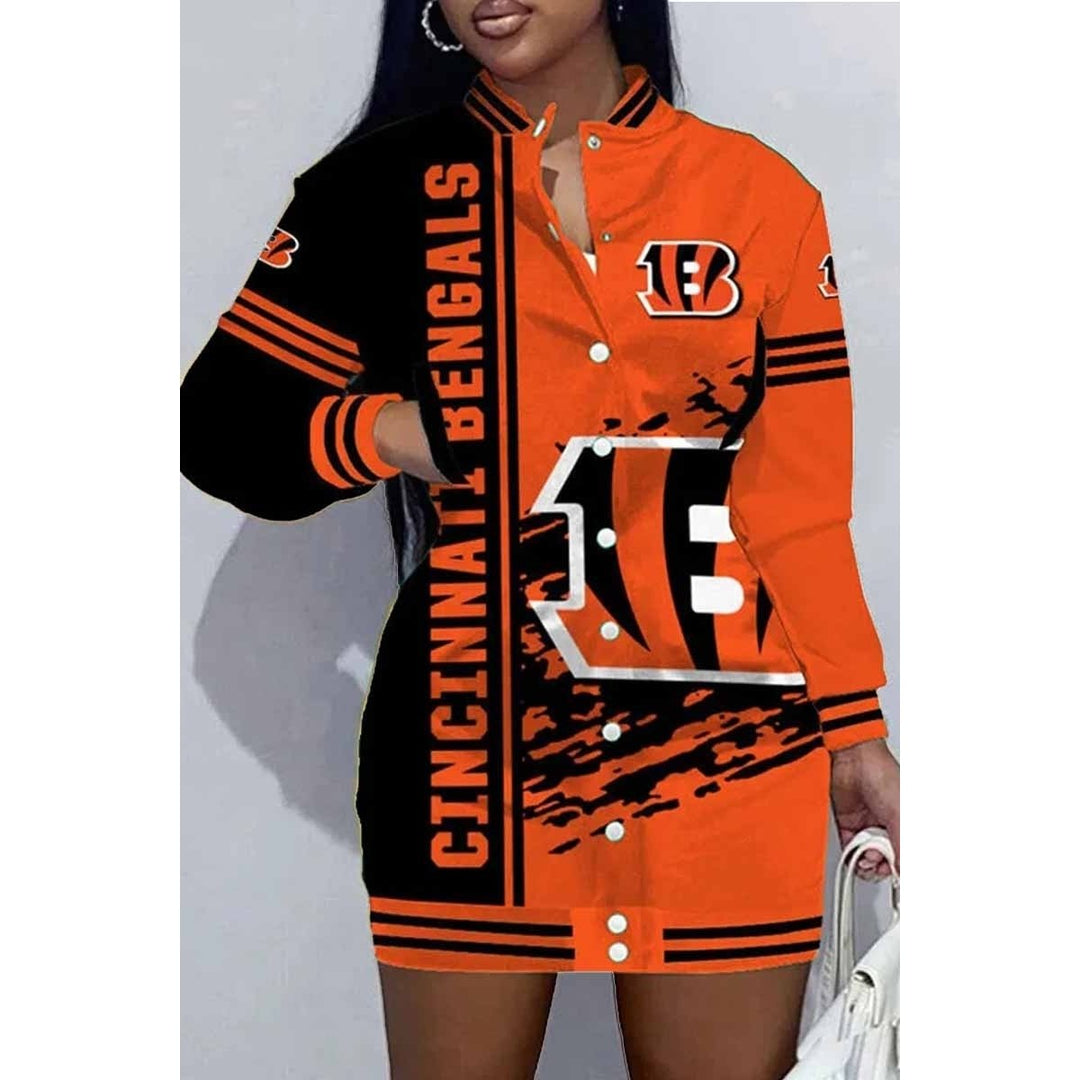 Green Bay Football Sports Casual Vintage Print Patchwork Mandarin Collar One Step Skirt Dress Image 10