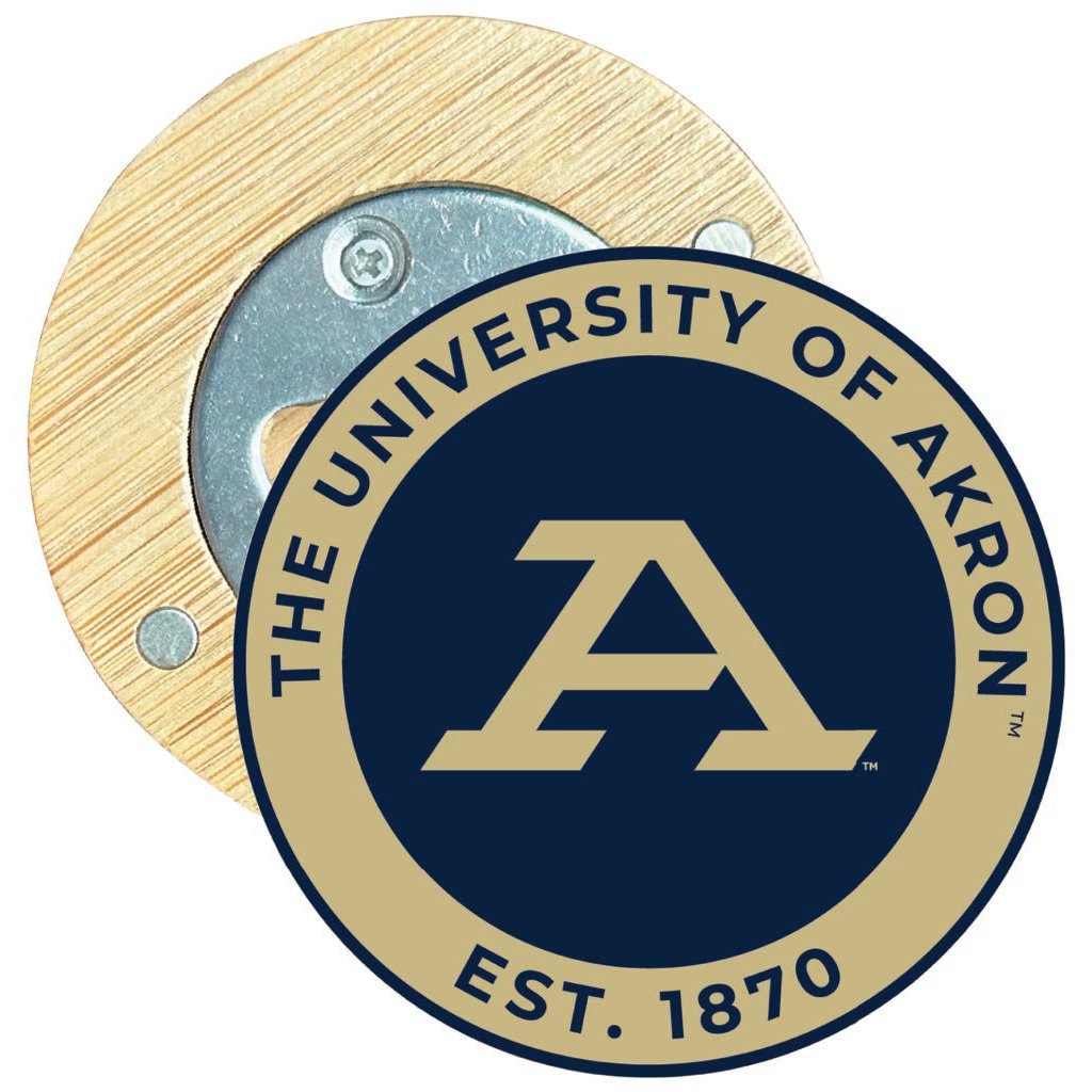 Akron Zips Round Wood Magnetic Bottle Opener 2.5" Officially Licensed Collegiate Product Image 1