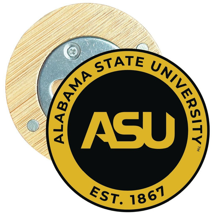 Alabama State University Round Wood Magnetic Bottle Opener 2.5" Officially Licensed Collegiate Product Image 1