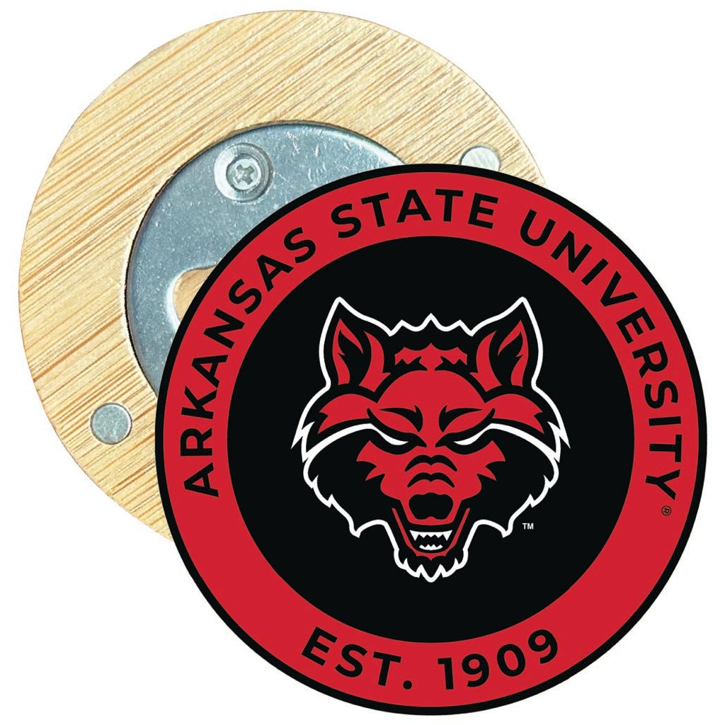 Arkansas State Round Wood Magnetic Bottle Opener 2.5" Officially Licensed Collegiate Product Image 1