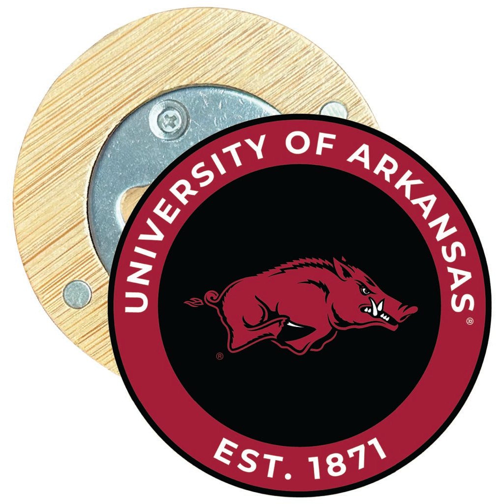 Arkansas Razorbacks Round Wood Magnetic Bottle Opener 2.5" Officially Licensed Collegiate Product Image 1