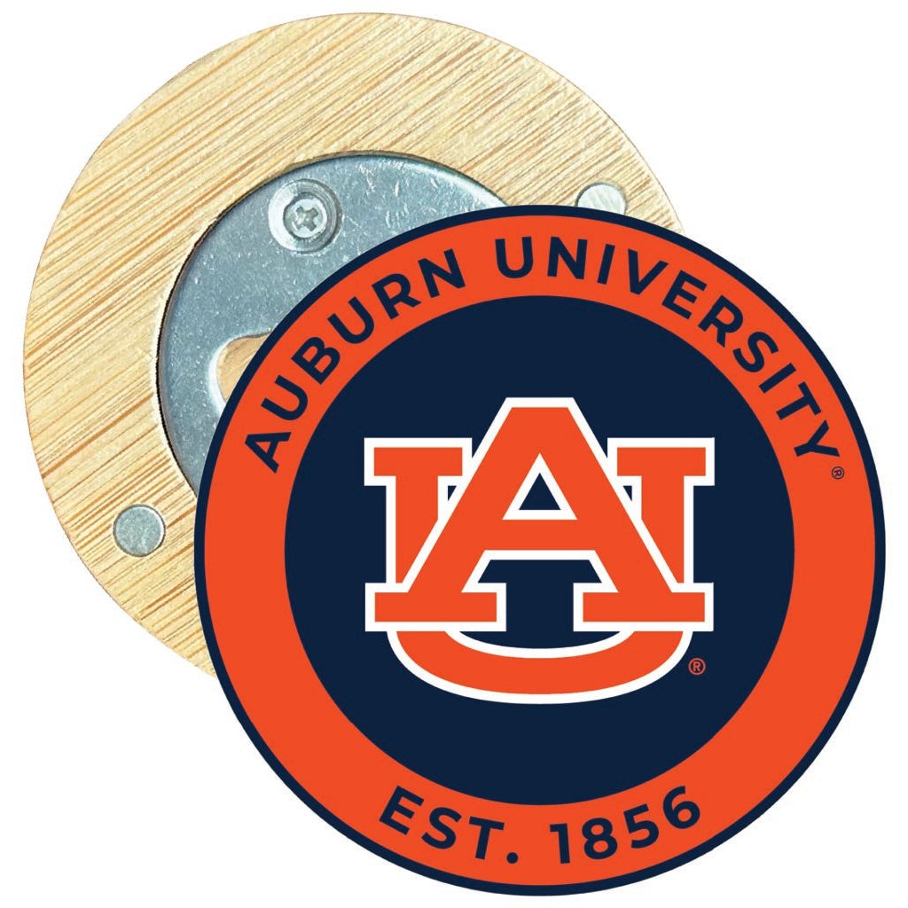 Auburn Tigers Round Wood Magnetic Bottle Opener 2.5" Officially Licensed Collegiate Product Image 1