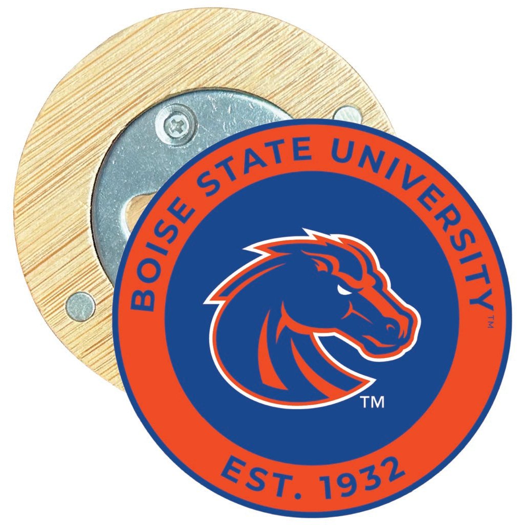 Boise State Broncos Round Wood Magnetic Bottle Opener 2.5" Officially Licensed Collegiate Product Image 1