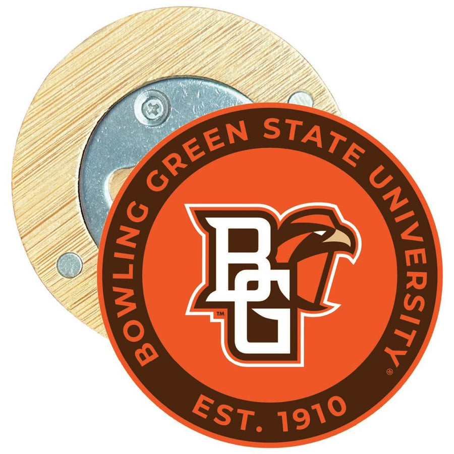 Bowling Green Falcons Round Wood Magnetic Bottle Opener 2.5" Officially Licensed Collegiate Product Image 1