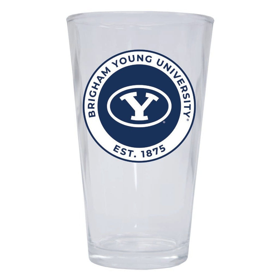 Brigham Young Cougars 16 oz Pint Glass Circle Design Officially Licensed Collegiate Product Image 1