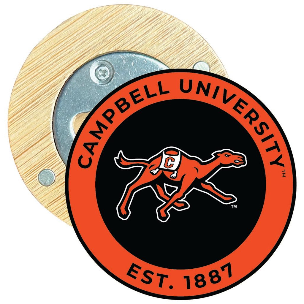 Campbell University Fighting Camels Round Wood Magnetic Bottle Opener 2.5" Officially Licensed Collegiate Product Image 1