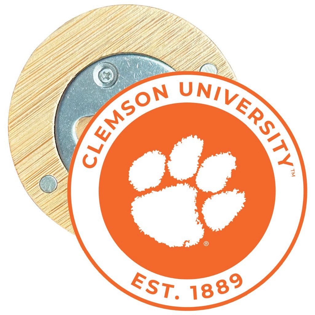 Clemson Tigers Round Wood Magnetic Bottle Opener 2.5" Officially Licensed Collegiate Product Image 1